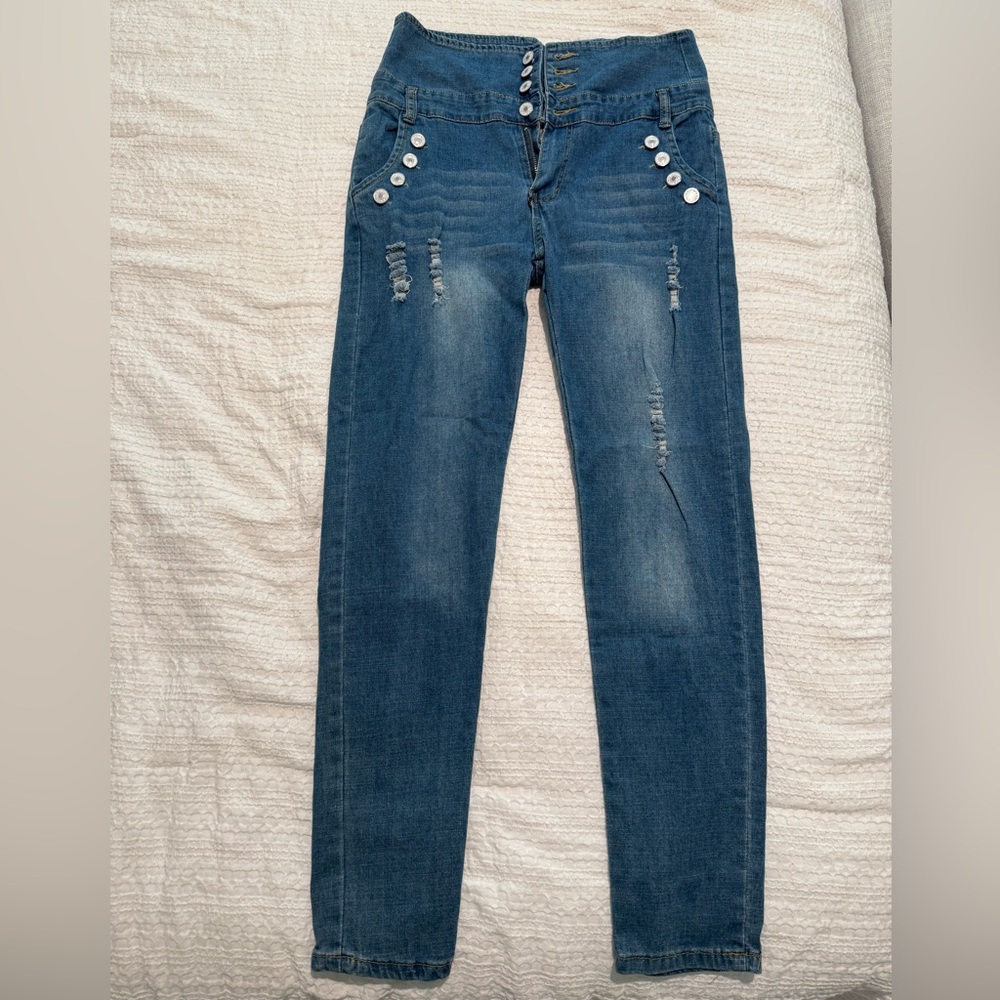 Gracia Blue Distressed Skinny Jeans